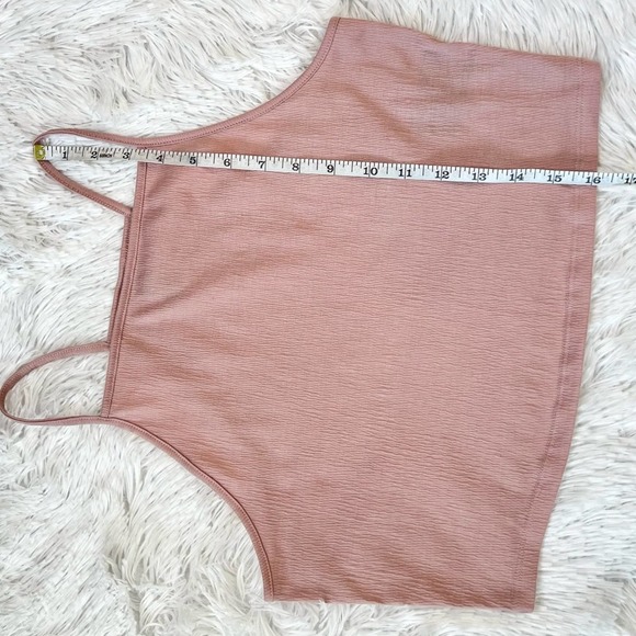H&M Crinkled Jersey Cropped Short Camisole Tank Top Powder Pink Halter Style - Picture 5 of 7